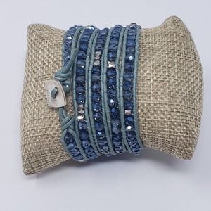 Nakamol Teal Blue Leather Bead Wrap Bracelet